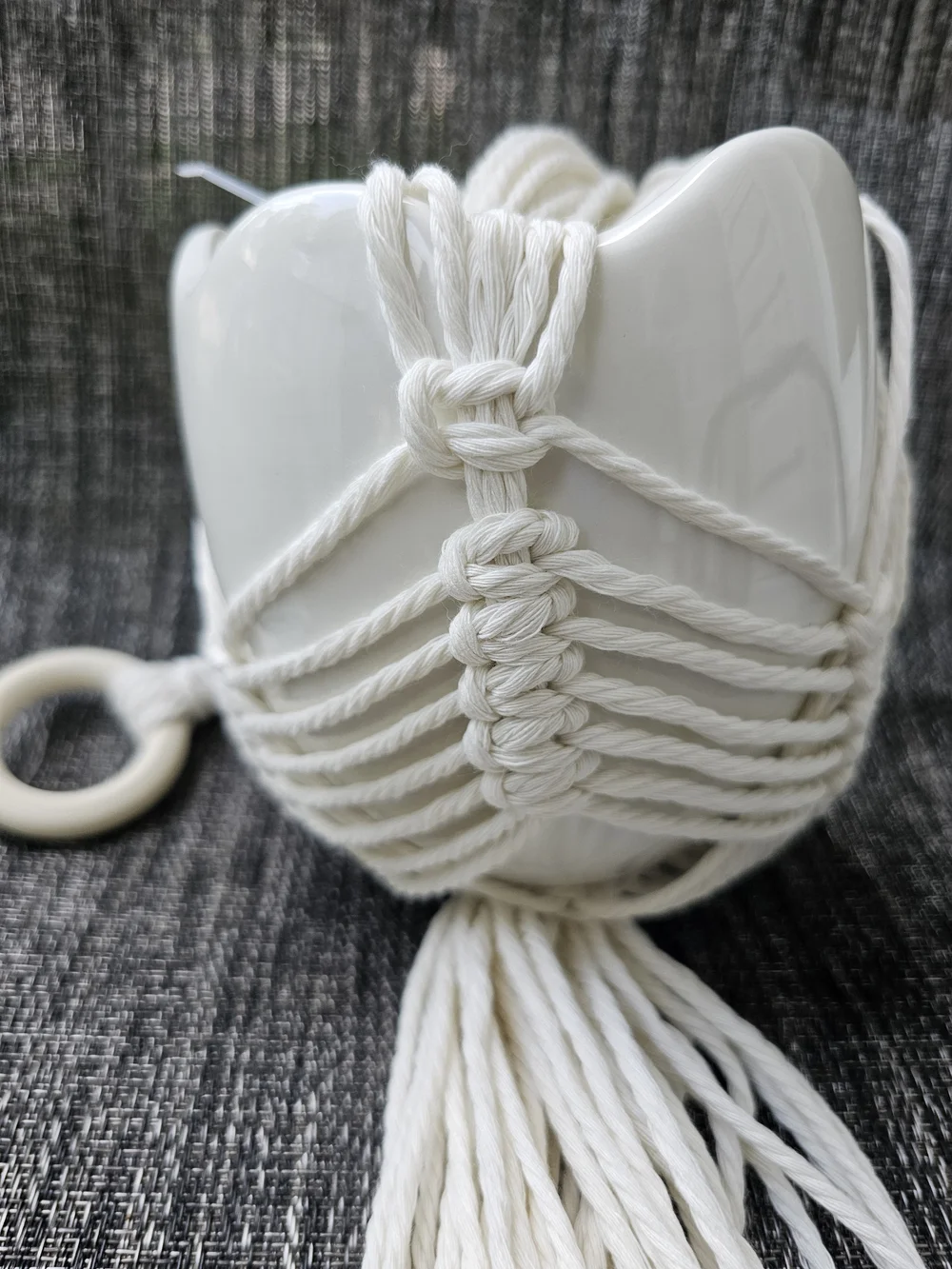 Hobby Lobby The Spring Shop Tulip Macrame Hanging Planter White Ceramic NWT